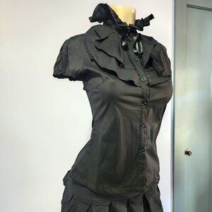 Deadstock Black Killstar Lorai Ruffle Black Gothic Button Up Blouse Size Small